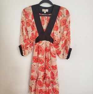 Anthro silk red poppy floral dress